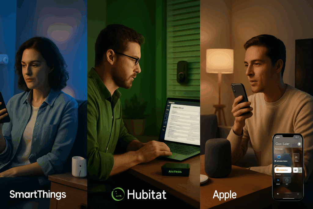 smartthings vs hubitat 2025, homekit vs hubitat comparison, best smart home hub 2025, hubitat for advanced automation, smartthings hub review 2025, apple homekit smart home system, home automation 2025 guide, smart home hub showdown, homekit vs smartthings vs hubitat, serious smart home user tools, zigbee vs homekit, z wave smart home hub, best automation platform 2025, smart home compatibility guide, local control smart home 2025, hubitat automation rules 2025, smart home hubs for power users, best voice assistant integration 2025, smart home comparison uk usa, top smart home hubs tested 2025
